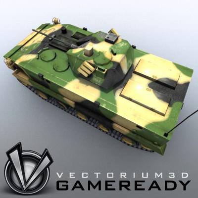 3D Model of Game-ready model of modern Chinese airborne fighting vehicle ZLC2000 with two RGB textures: 1024x1024 for AFV and 1024x512 for track and wheels. - 3D Render 2